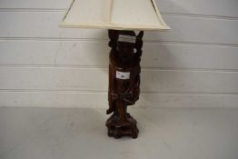 CHINESE HARDWOOD FIGURE ADAPTED TO FORM A TABLE LAMP BASE