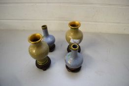 TWO PAIRS OF MODERN CHINESE CLOISONNE VASES WITH STANDS