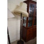 DARK WOOD STANDARD LAMP WITH SHADE WITH OCTAGONAL BASE