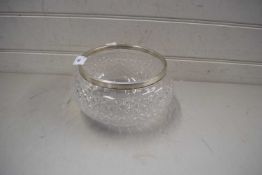 CLEAR CUT GLASS SALAD BOWL WITH BIRMINGHAM HALLMARKED SILVER RIM