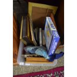 BOX OF MIXED ITEMS, PICTURE FRAMES, JIGSAW PUZZLE ETC