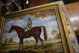 M C HARPER, STUDY OF A HORSE AND RIDER, OIL ON BOARD, GILT FRAMED, TOGETHER WITH FURTHER PRINT OF