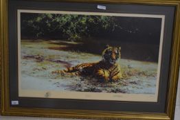 DAVID SHEPHERD, 'INDIAN SIESTA' COLOURED PRINT, GILT FRAMED, 98CM WIDE