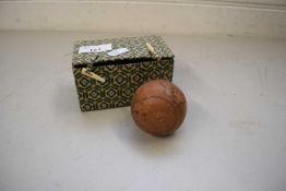 SMALL DRIED GOURD FORMED AS A GLOBE DECORATED WITH A PRIMITIVE MAP