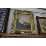 19TH CENTURY OIL STUDY OF A RIVERSIDE SCENE, SET IN A GILT FRAME, FRAME MARKED 'OLD CROME',