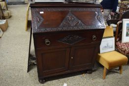 LATE 19TH/EARLY 20TH CENTURY MAHOGANY BUREAU WITH CARVED DECORATION, 97CM WIDE