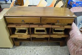 MODERN LIGHT WOOD SIDE CABINET WITH PULL OUT WICKERWORK DRAWERS, 125CM WIDE