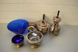 SILVER PLATED TEA SET, ROSE BOWL AND OTHER ITEMS