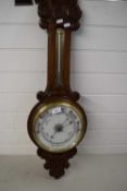 LATE 19TH CENTURY OAK CASED ANEROID BAROMETER AND THERMOMETER