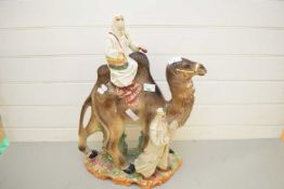 LARGE CAPO DI MONTE MODEL OF CAMEL WITH RIDER AND ATTENDANT FIGURE