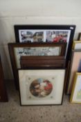 MIXED LOT OF PICTURES TO INCLUDE MOTOR RACING MONTAGES, LOWRY PRINTS, VINTAGE PHOTOS ETC (6)