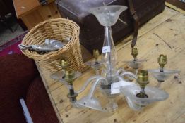 SIX BRANCH CEILING LIGHT FITTING TOGETHER WITH A BASKET OF VARIOUS VINTAGE MINCER ETC