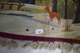 SMALL FLOOR RUG DECORATED WITH A PARKLAND SCENE WITH DEER, 106CM WIDE