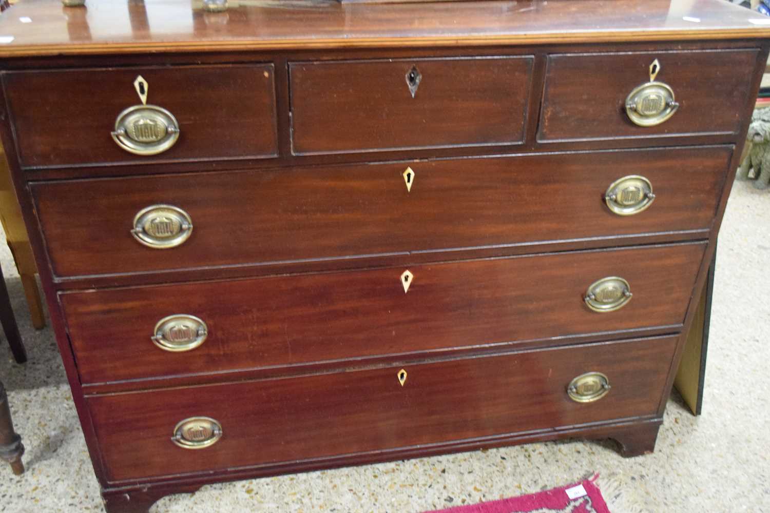 LATE GEORGIAN CHEST WITH THREE SHORT AND THREE LONG DRAWERS, 120CM WIDE