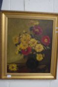 G BRITTEN, STUDY OF A VASE OF FLOWERS, OIL ON CANVAS, GILT FRAMED, 59CM HIGH