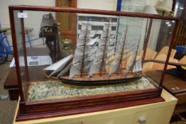 SCRATCH BUILT MODEL OF THE FOUR MASTED SHIP 'VICTORIA' SET IN A GLAZED CASE, 104CM WIDE
