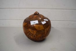 CARVED WOODEN COVERED JAR