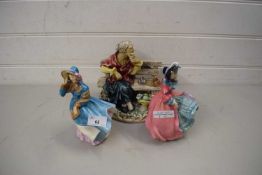 ROYAL DOULTON FIGURES 'DELPHINE' AND 'SPRING MORNING' TOGETHER WITH A FURTHER CONTINENTAL FIGURE (