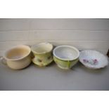 MIXED LOT COMPRISING TWO CHAMBER POTS, FLORAL DECORATED BOWL AND A FLORAL JARDINIERE