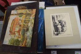 MIXED LOT TO INCLUDE VARIOUS UNFRAMED OILS, WATERCOLOURS, PORTRAIT OF A GENT, PLUS FURTHER PRINTS (