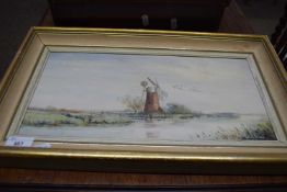 ARTHUR PANK, BROADLAND SCENE WITH WINDMILL, OIL ON BOARD, FRAMED, 49CM WIDE