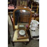 ANEROID BAROMETER AND A VICTORIAN ARCHED TOP MIRROR