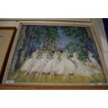 H RAYNER, STUDY OF BALLET DANCERS IN A WOODLAND SETTING, OIL ON BOARD, FRAMED