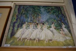 H RAYNER, STUDY OF BALLET DANCERS IN A WOODLAND SETTING, OIL ON BOARD, FRAMED