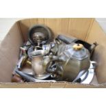 BOX VARIOUS MIXED ITEMS TO INCLUDE PEWTER TEA WARES, SMALL SILVER BON-BON DISHES, PROFESSIONAL