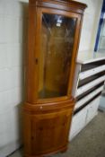 YEW WOOD VENEERED FLOOR STANDING CORNER DISPLAY CABINET, 180CM HIGH