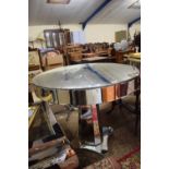 LARGE RETRO MIRRORED TOP AND CHROME FRAMED PEDESTAL TABLE, 91CM DIAM