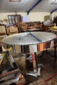 LARGE RETRO MIRRORED TOP AND CHROME FRAMED PEDESTAL TABLE, 91CM DIAM