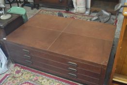 UNUSUAL BROWN LEATHERETTE COVERED PLAN CHEST STYLE COFFEE TABLE WITH TWO DRAWERS