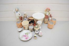 VARIOUS CERAMICS TO INCLUDE CONTINENTAL BISQUE FIGURE, VASES, SMALL ROYAL DOULTON LOBSTER MAN