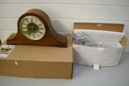 MODERN GLASS CASED MANTEL CLOCK TOGETHER WITH A LONDON MAHOGANY CASED CLOCK, BOTH AS NEW