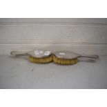 PAIR OF SILVER BACKED DRESSING TABLE HAND BRUSHES WITH ENGINE TURNED DECORATION, HALLMARKED LONDON