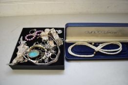 MIXED LOT 925 STAMPED NECKLACE PLUS FURTHER WHITE METAL COSTUME JEWELLERY, DYNASTY PEARL NECKLACE