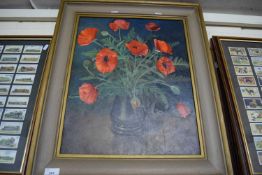 TONI SEARLE, STUDY OF A VASE OF ORIENTAL POPPIES, OIL ON BOARD, SIGNED AND DATED 1970, FRAMED