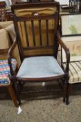 LATE VICTORIAN ARMCHAIR WITH BLUE UPHOLSTERED SEAT