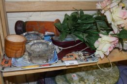 MIXED LOT OF FAKE FLOWERS, GLASS SALTS ETC