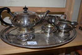 SILVER PLATED TEA SET AND ACCOMPANYING TRAY