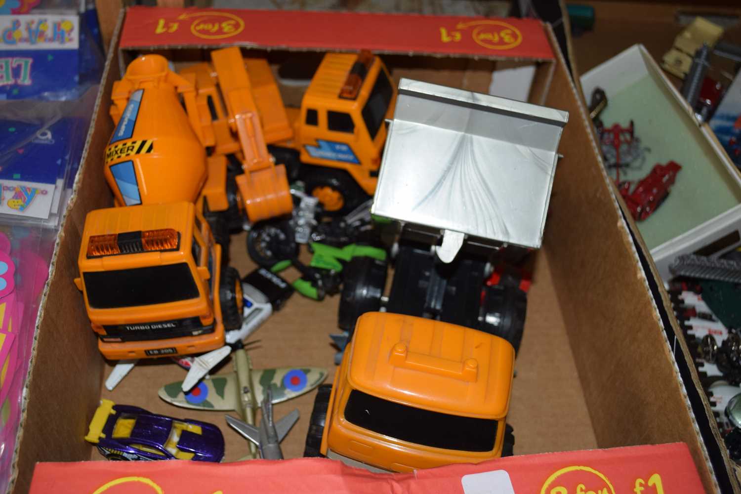 BOX VARIOUS TOY CONSTRUCTION VEHICLES AND OTHERS