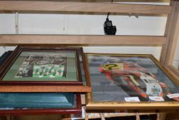 MIXED LOT OF FIVE FRAMED PHOTOGRAPHS OF MOTORCYCLE RACING INTEREST