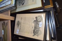 QUANTITY OF FRAMED MOTORCYCLE ADVERTISING PRINTS