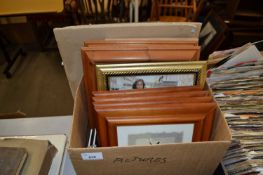 BOX CONTAINING PICTURE FRAMES AND FRAMED PICTURES