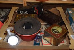 BOX OF VINTAGE TINS AND OTHER ITEMS