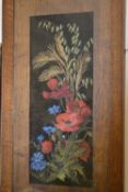 OAK FRAMED FLOWER EMBROIDERY PICTURE