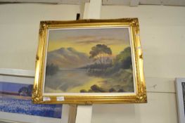 FRAMED OIL ON BOARD MOUNTAIN LANDSCAPE