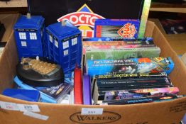 BOX OF DR WHO BOOKS AND COLLECTABLES