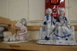 CONTINENTAL BLUE AND WHITE FIGURE GROUP AND ONE OTHER